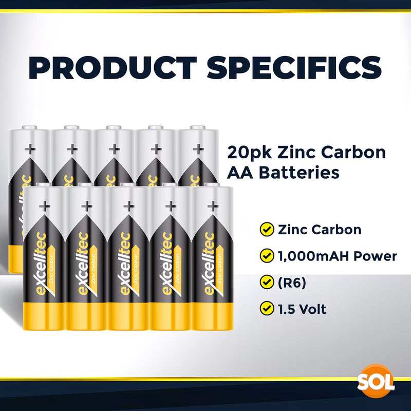 20 Pack AA & AAA Zinc Carbon Batteries 1.5V – Long Life Power for Low-Drain Devices-3