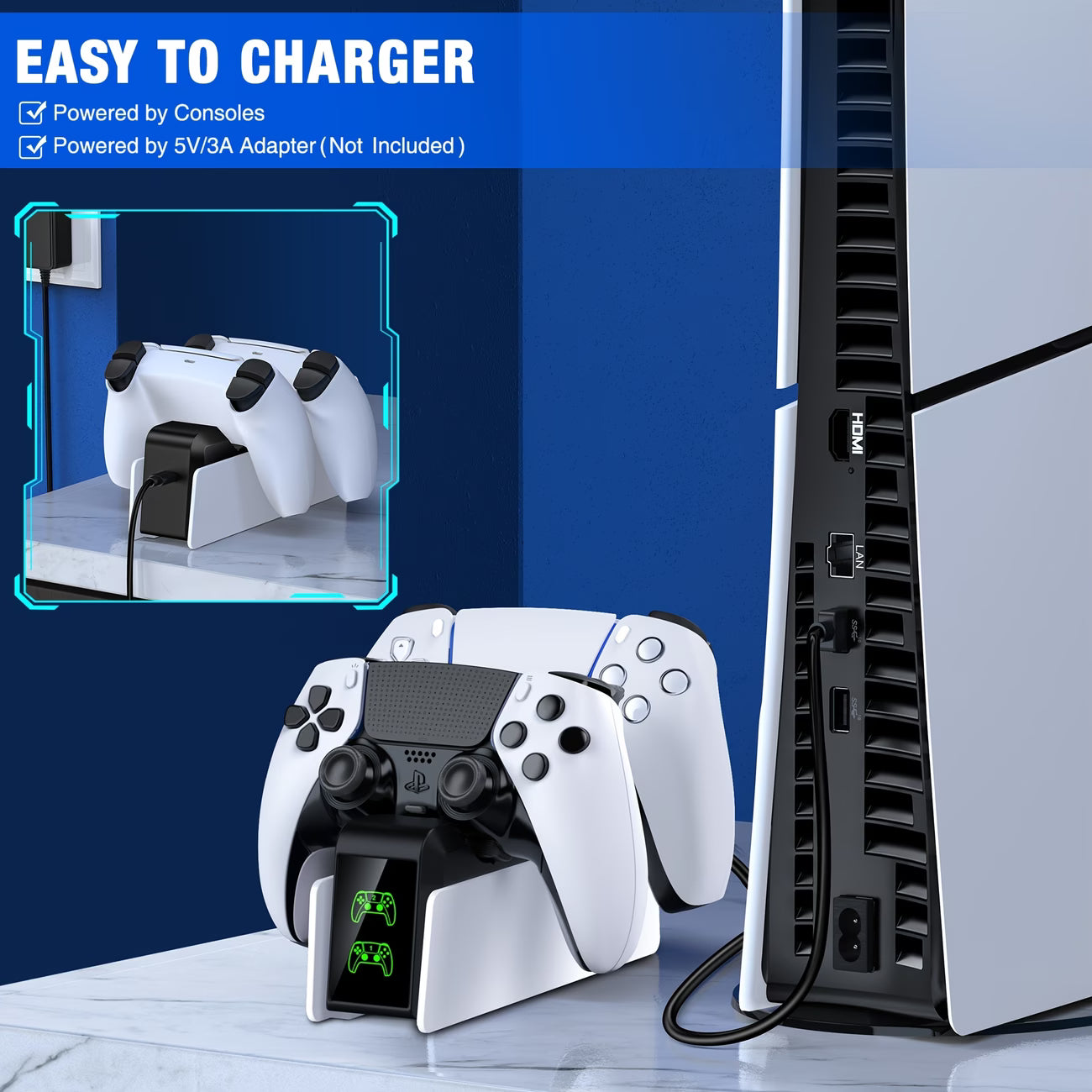 PS5 Dual Controller Charging Dock for DualSense & Edge LED Indicator Dual Stand Charger Station-7