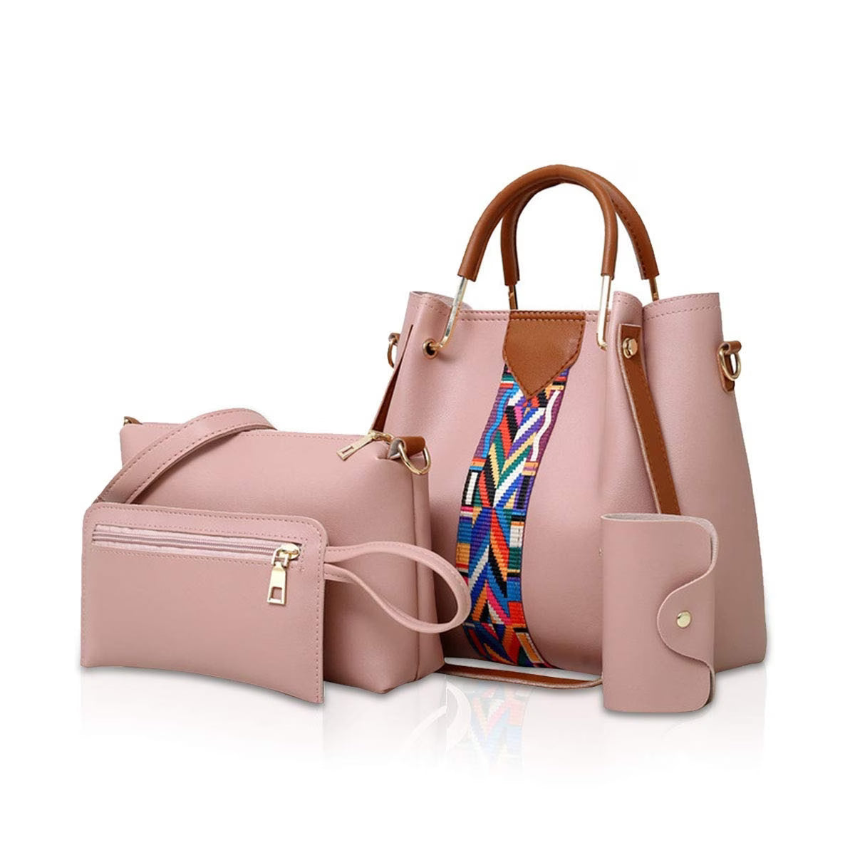4 Piece Women Handbag Set Faux Leather Tote Shoulder Crossbody Bag Purse Wallet Card Holder-6