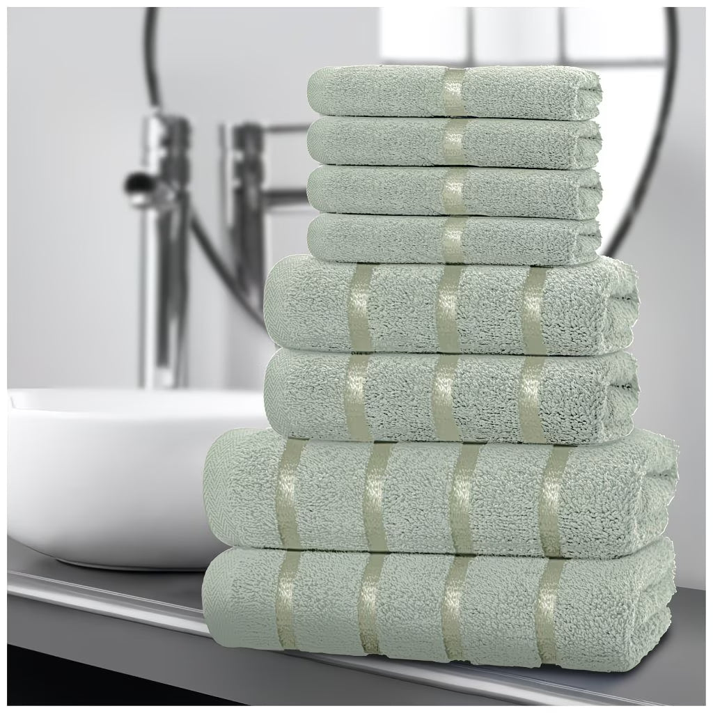 Cotton Towel Set 8-Piece – Quick Drying & Highly Absorbent, Face Hand & Bath Towels, Boston Design, Machine Washable-7
