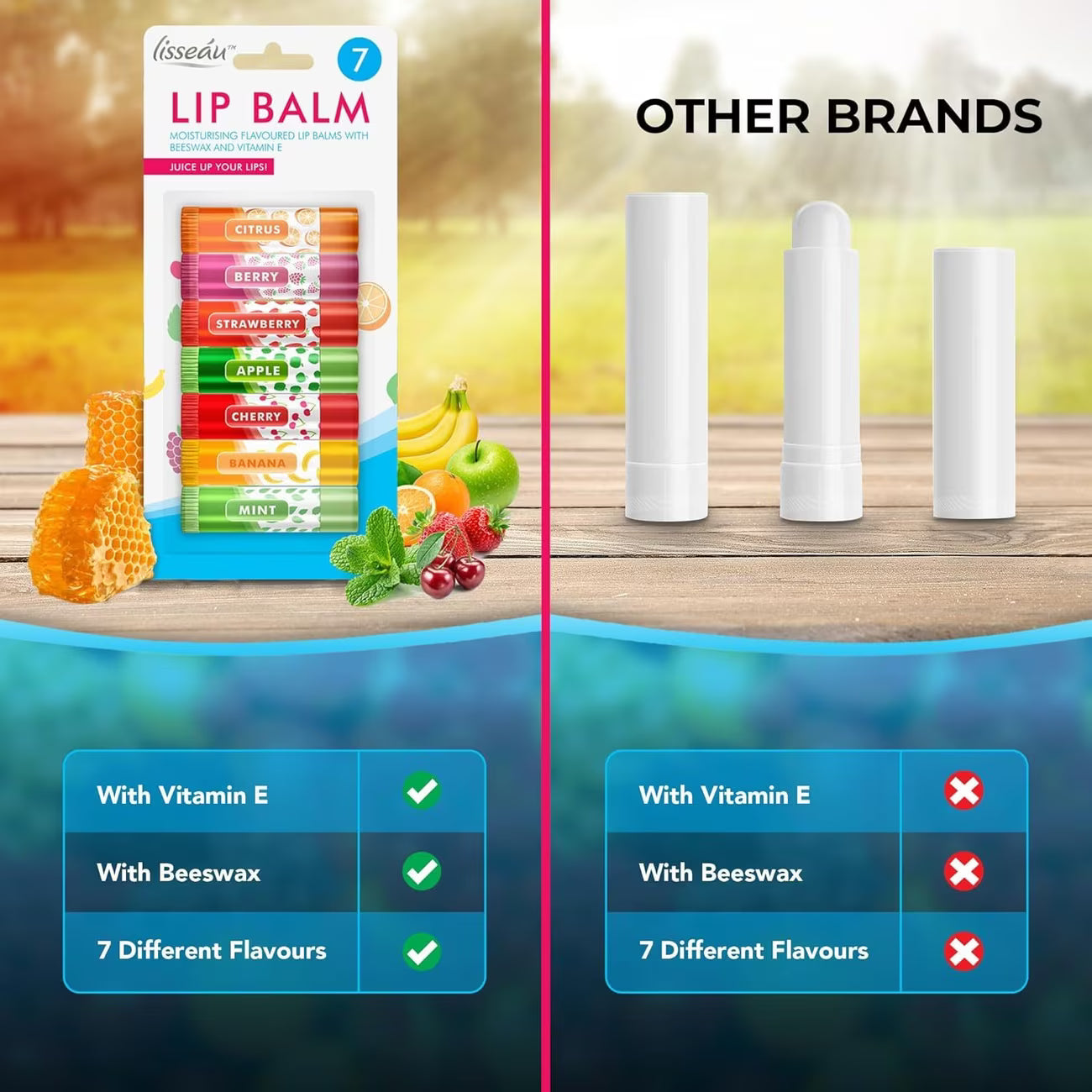 7 Pack Fruity Lip Balm Set with Beeswax & Vitamin E Moisturising Lip Care Sticks-6