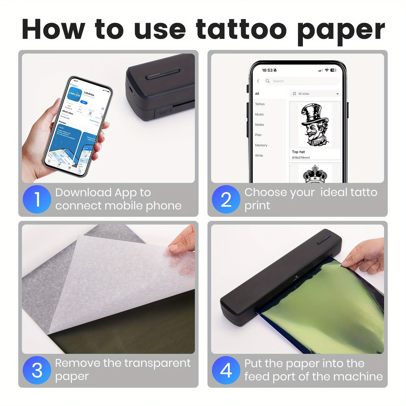 D810B Portable Inkless Wireless Printer – A4 Thermal Tattoo Printer for Mobile, iPad & PC | Travel Compact Printer for Home & Office-8