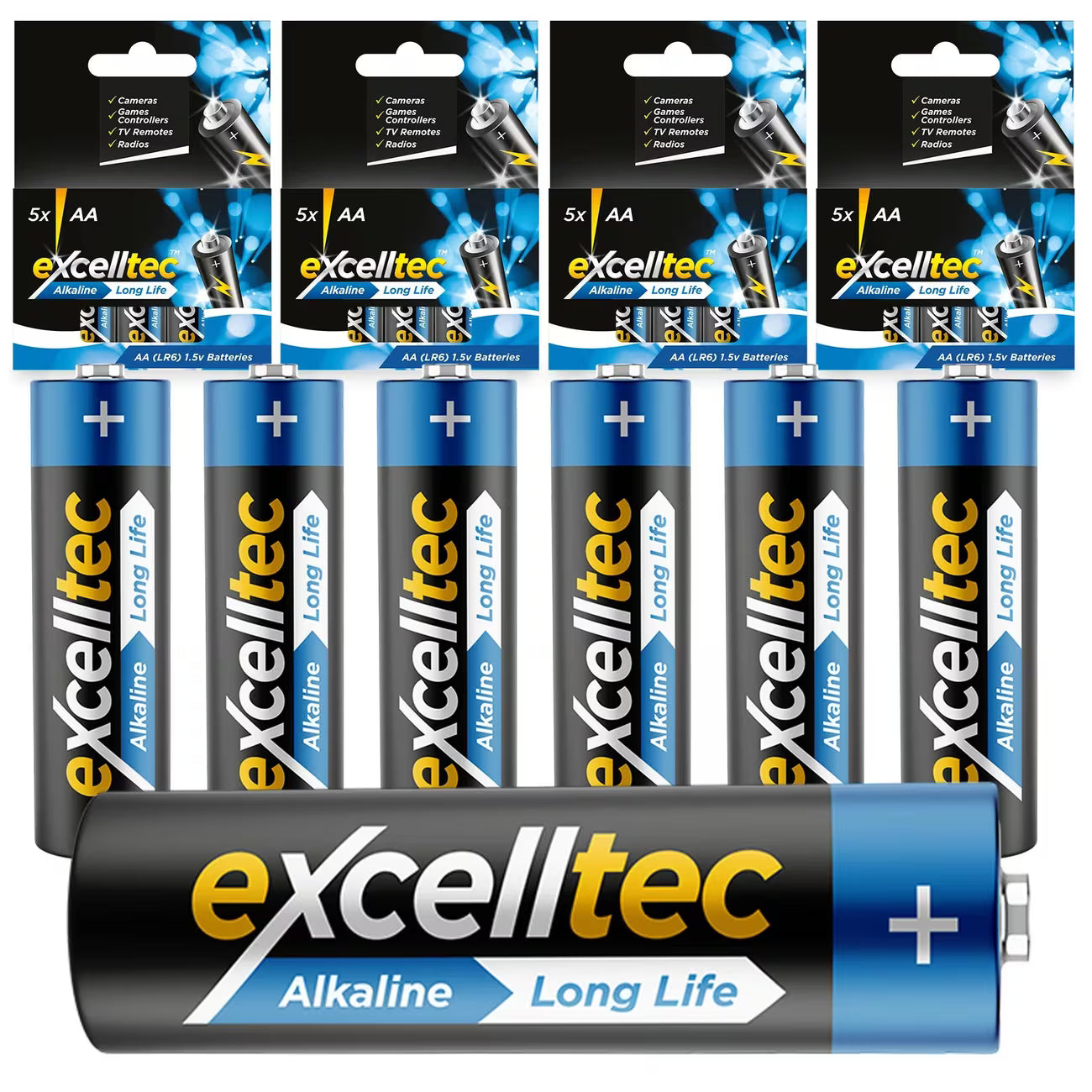 20 Pack Excelltec Alkaline AA AAA Batteries 1.5V Long Life Household Battery Set for Devices & Toys
