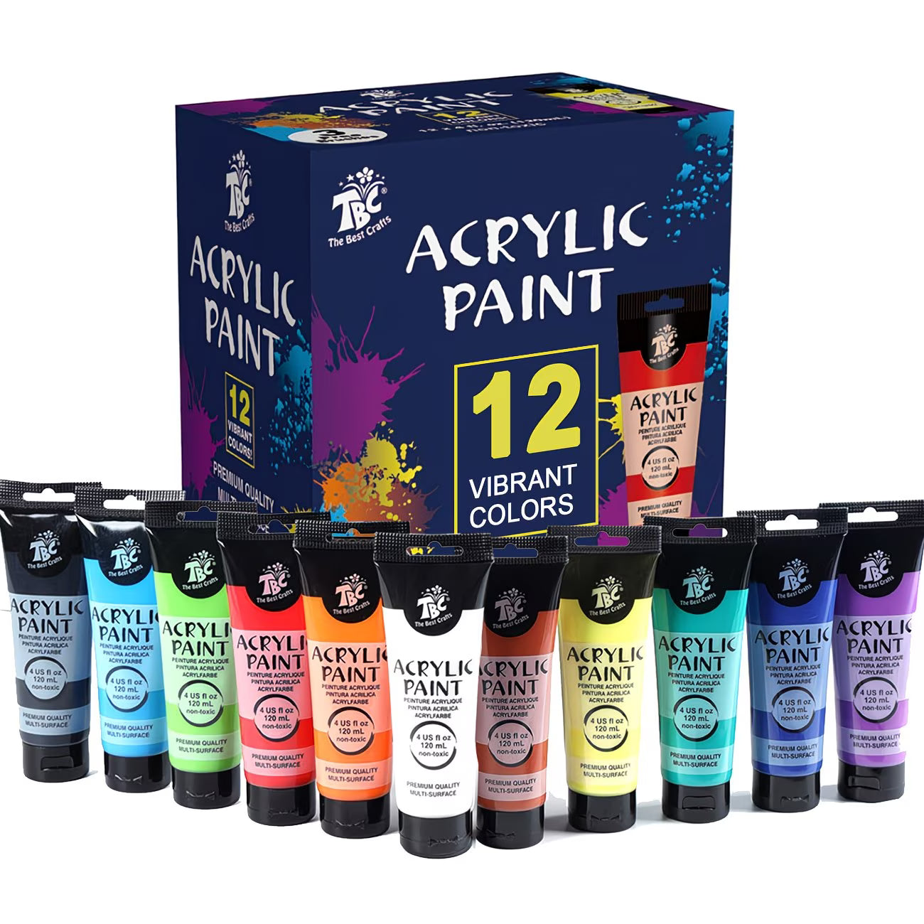 Acrylic Paint Set 12 x 120ml Tubes with 3 Brushes – Vibrant Multi-Surface Paints for Canvas, Wood, Glass & Crafts-13