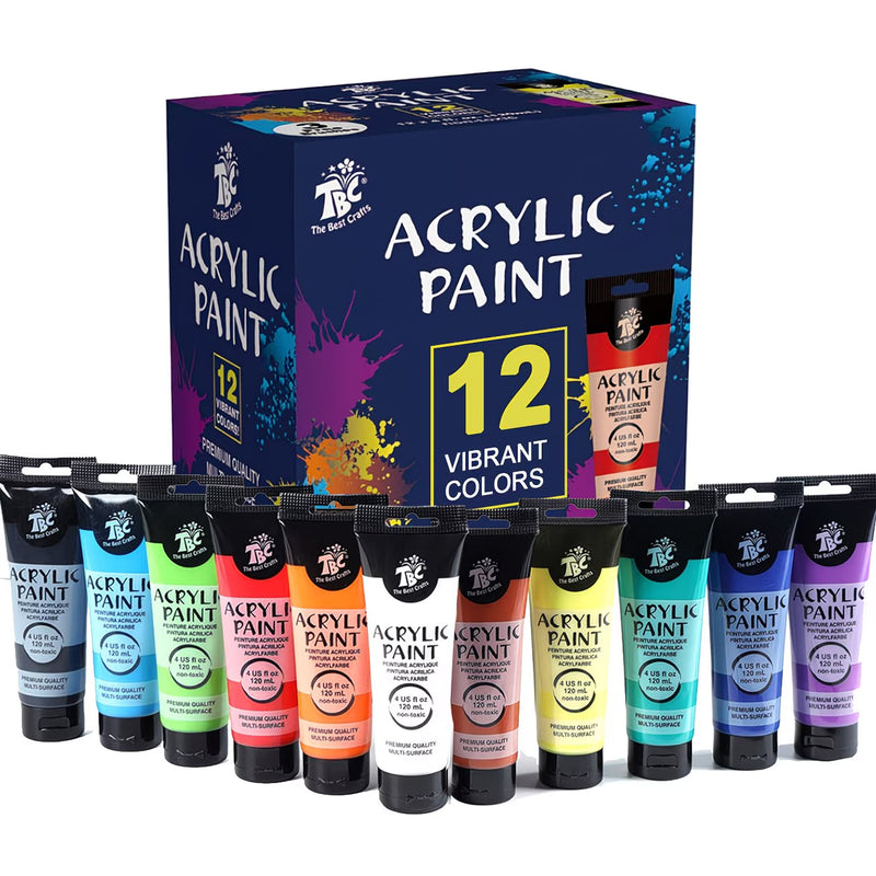 Acrylic Paint Set 12 x 120ml Tubes with 3 Brushes – Vibrant Multi-Surface Paints for Canvas, Wood, Glass & Crafts-13