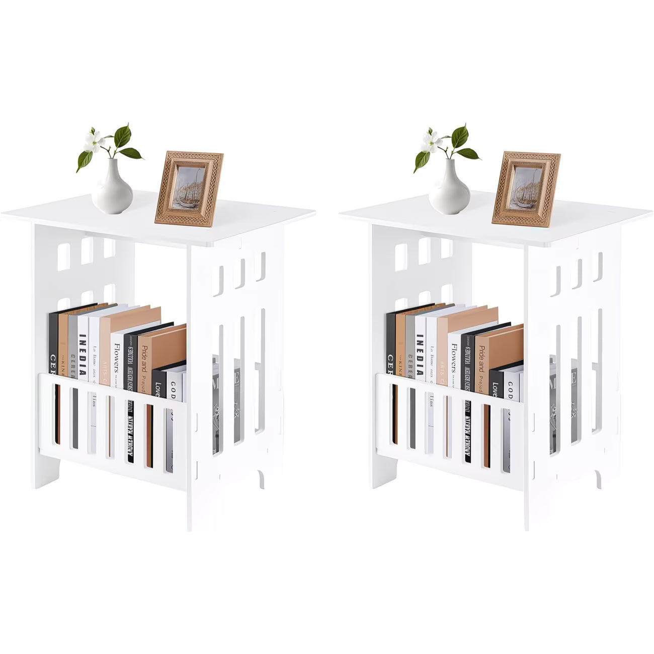 Small White Side Table with Storage Shelf – Modern End Table for Bedroom & Living Room-9