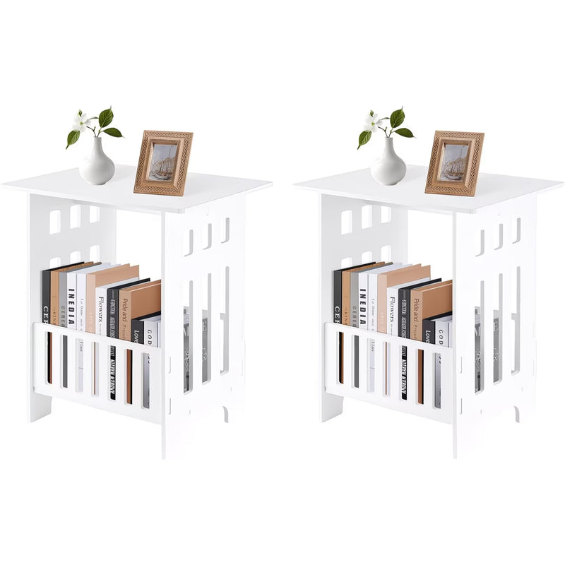 Small White Side Table with Storage Shelf – Modern End Table for Bedroom & Living Room-9
