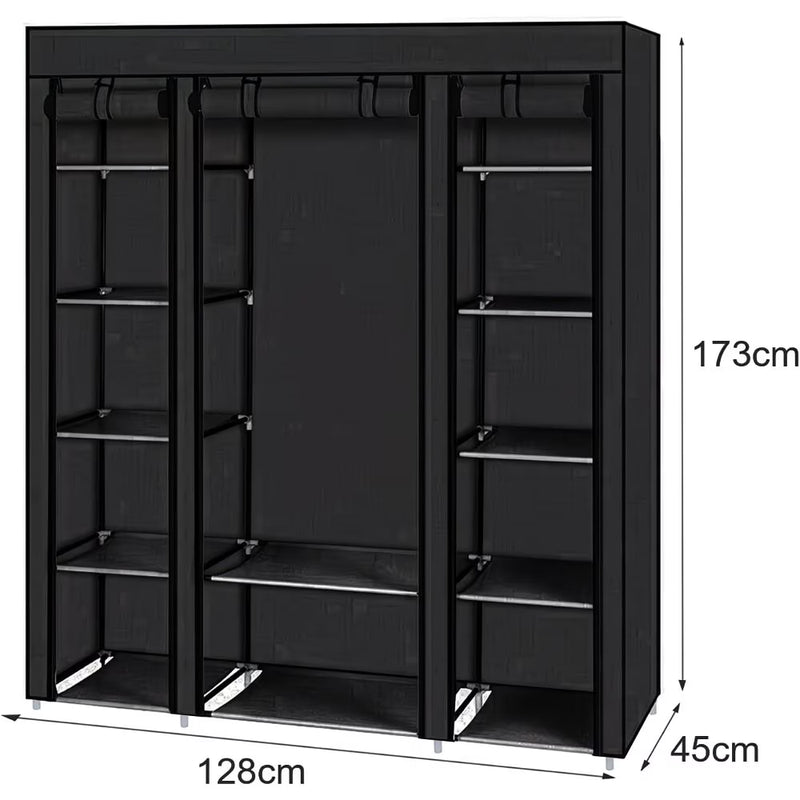 Fabric Canvas Wardrobe with Hanging Rail – Foldable Clothes Storage Cupboard for Bedroom-2
