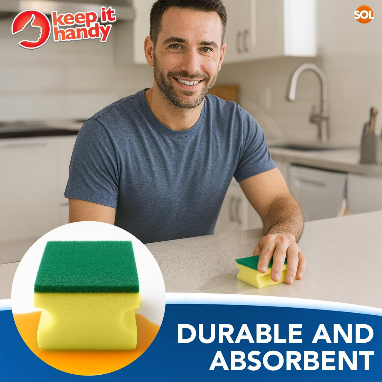 10 Pack Kitchen Scourers with Finger Grip – Non-Scratch Heavy Duty Cleaning Sponges for Dishes, Pots, Pans & Household Surfaces-6
