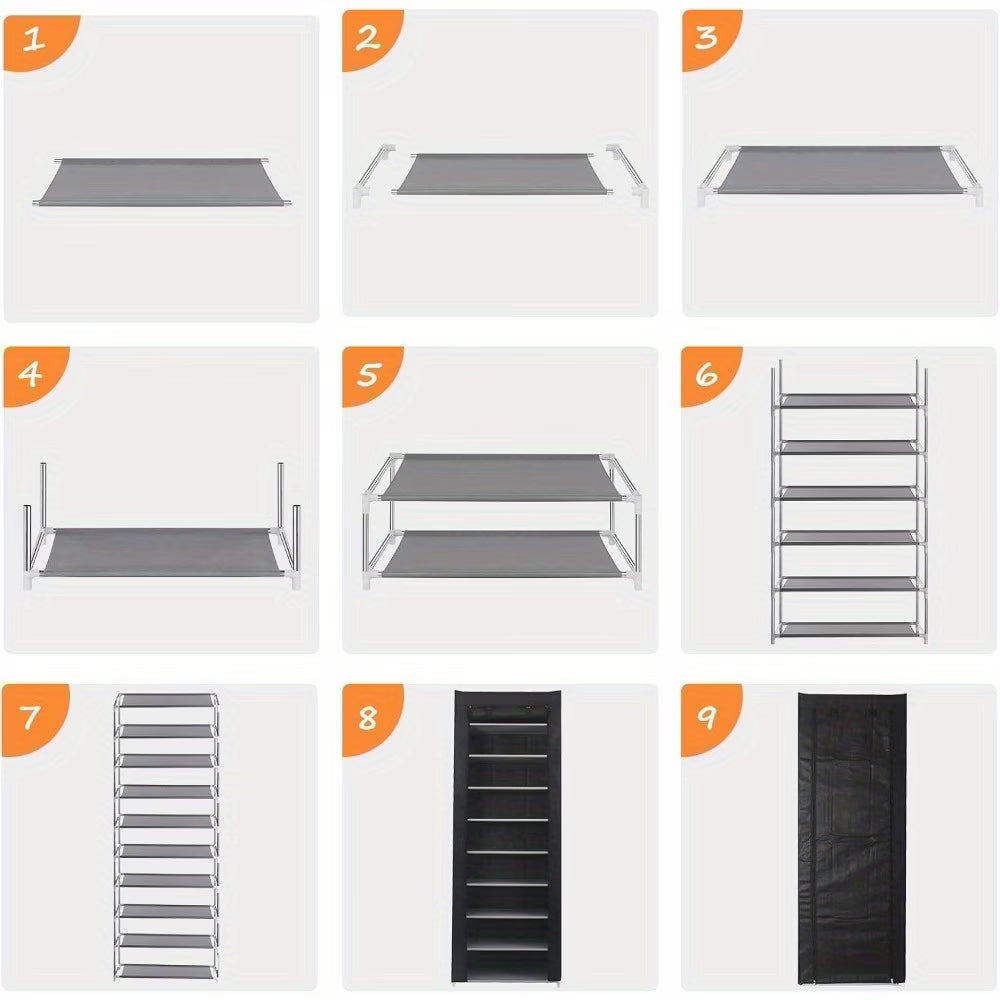 10 Tier Shoes Rack with Dustproof Cover, Shoe Storage Cabinet, Shoe Organizer, Easy to Assemble, Hold up to 25-30 Pairs-4