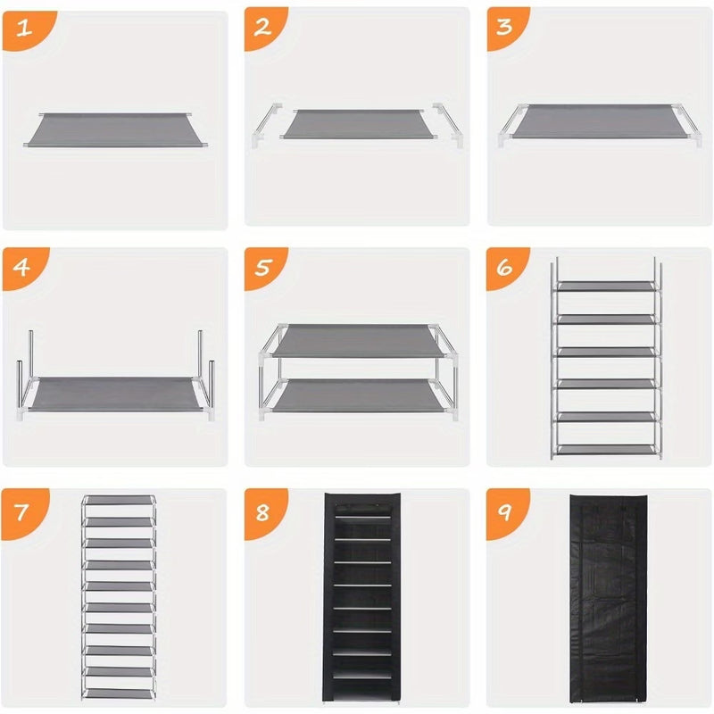 10 Tier Shoes Rack with Dustproof Cover, Shoe Storage Cabinet, Shoe Organizer, Easy to Assemble, Hold up to 25-30 Pairs-4