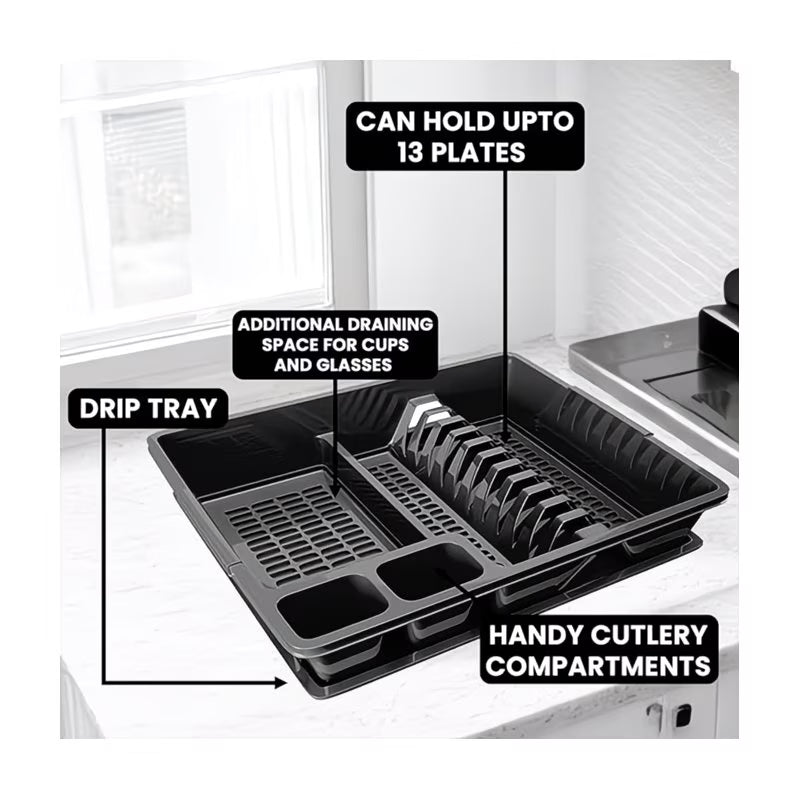 STL Plastic Dish Drainer Rack with Anti-Drip Tray – Holds 13 Plates, BPA-Free Kitchen Organizer-9