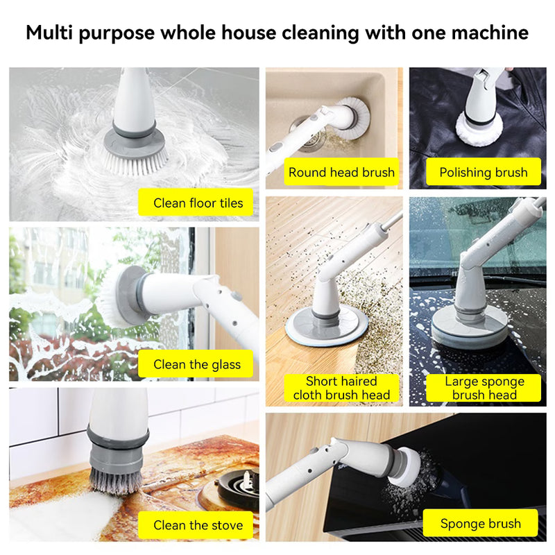 9-in-1 Cordless Electric Spin Scrubber with 8 Brush Heads & Handle for Bathroom Tile Floor Car-10