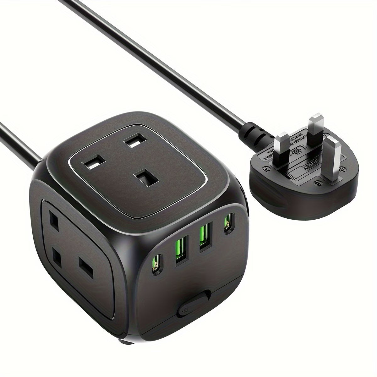 HULKER P34 UK Extension Lead 3 Way Power Strip with 4 USB Ports 13A Surge Protector 1.5m Cable-6