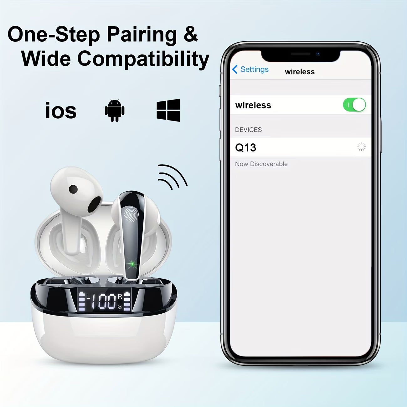 Q13 Wireless Earbuds Bluetooth Earphones with ENC Noise Cancelling 50H Playtime LED Display USB-C-3