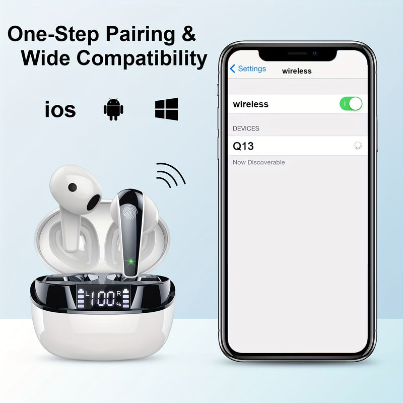 Q13 Wireless Earbuds Bluetooth Earphones with ENC Noise Cancelling 50H Playtime LED Display USB-C-3