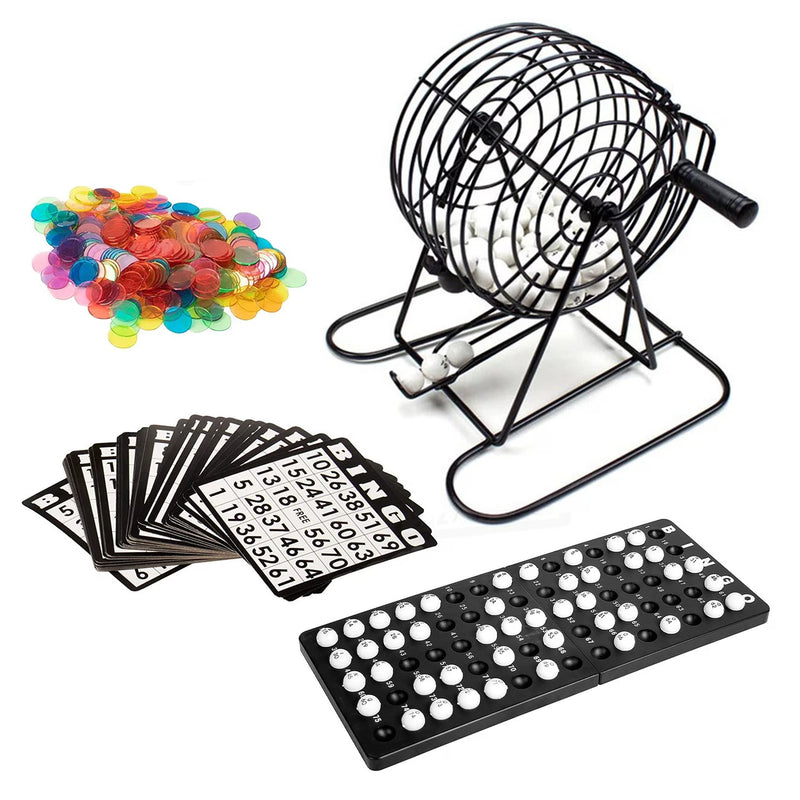 Bingo Game Set Metal Cage with 75 Balls 18 Cards 150 Chips Family Party Game-1
