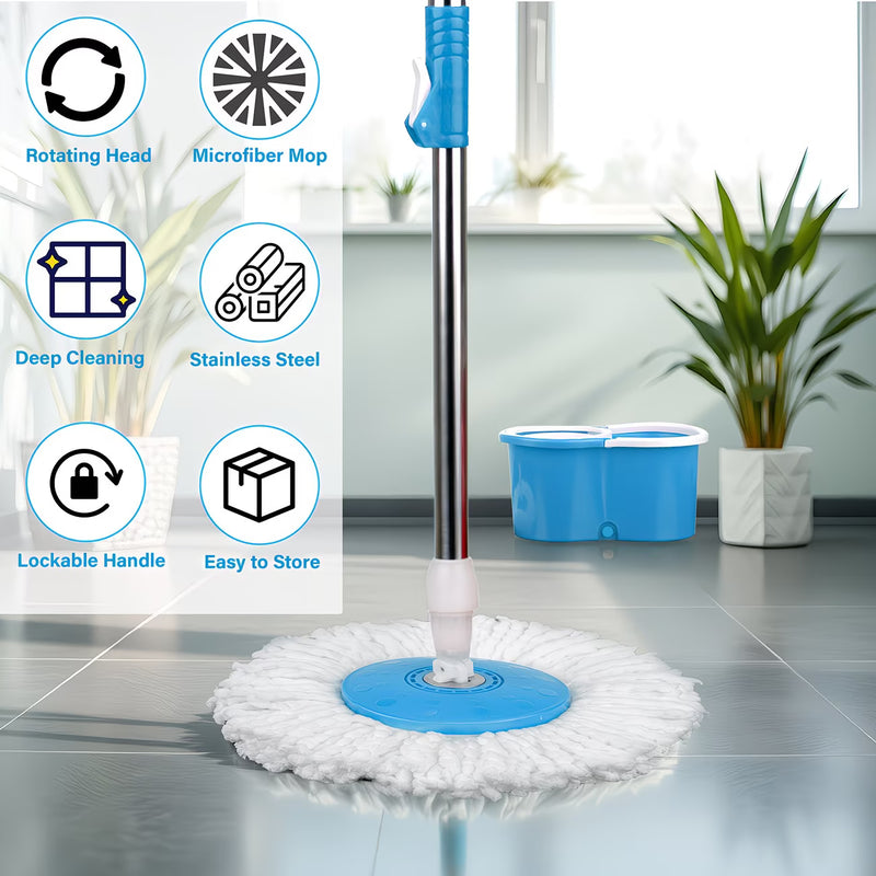 360° Spin Mop & Bucket Set with Wringer – Easy Wring Floor Cleaning System, Reusable Microfiber Mop Heads for Home, Bathroom & Kitchen-10