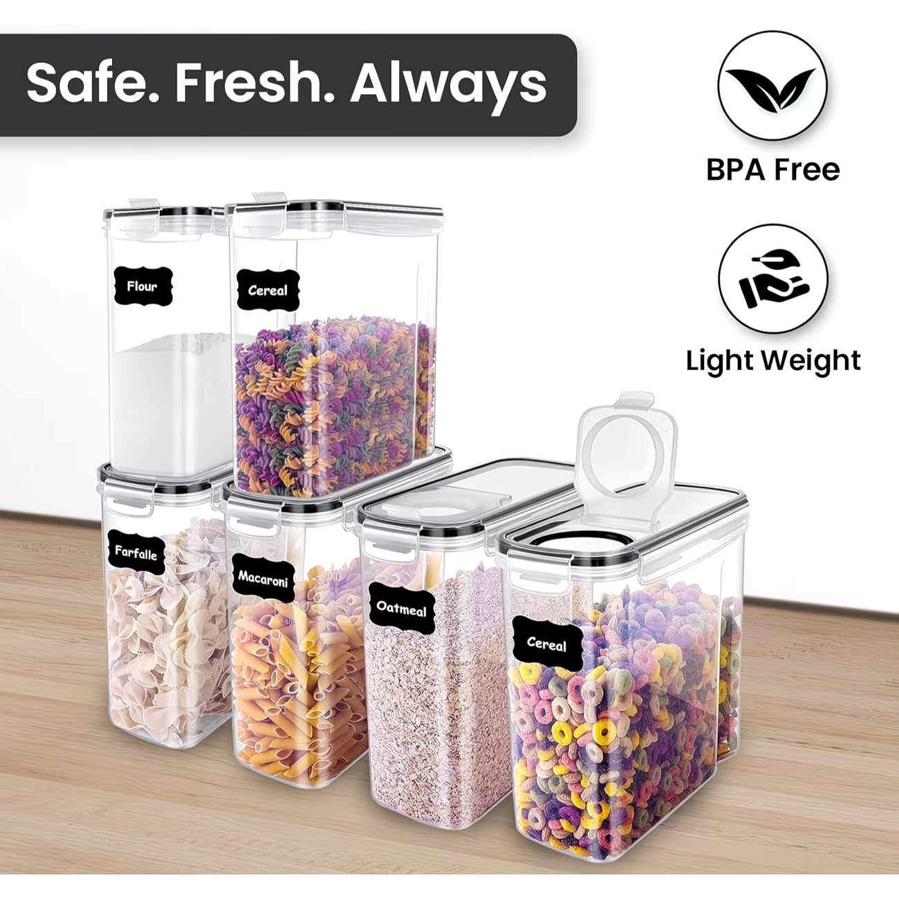 Airtight Food Storage Containers Set of 10 – BPA-Free Leakproof 4-Way Lock Lids for Dry Food-10