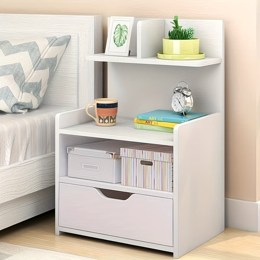 Modern White Wooden Bedside Table with Drawer – Compact Nightstand Storage Cabinet for Bedroom, Bathroom & Living Room-1
