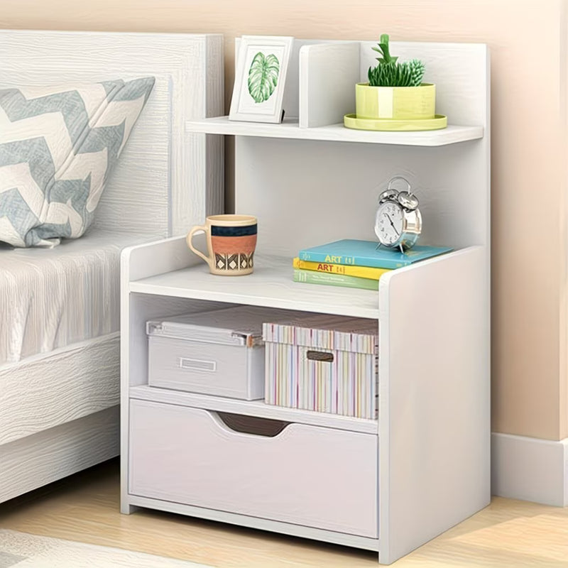 Modern White Wooden Bedside Table with Drawer – Compact Nightstand Storage Cabinet for Bedroom, Bathroom & Living Room-1