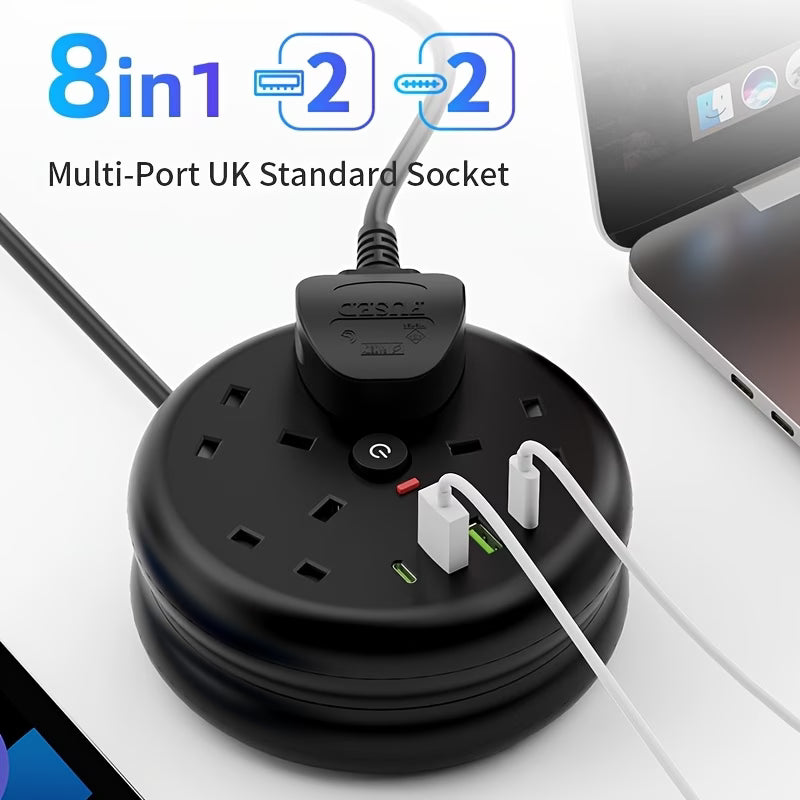 8 in 1 Power Strip Surge Protector 4 Sockets 4 USB Ports 2m Retractable Cord 13A 3250W Extension Lead-10