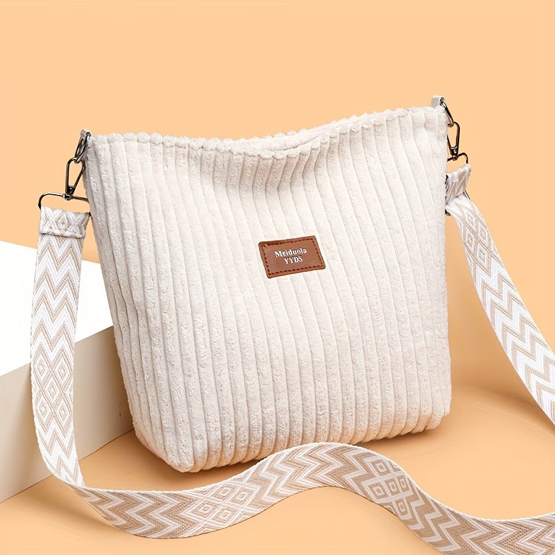 Women’s Corduroy Shoulder Bag – Boho Wide Strap Crossbody Tote for Travel & Daily Use-8