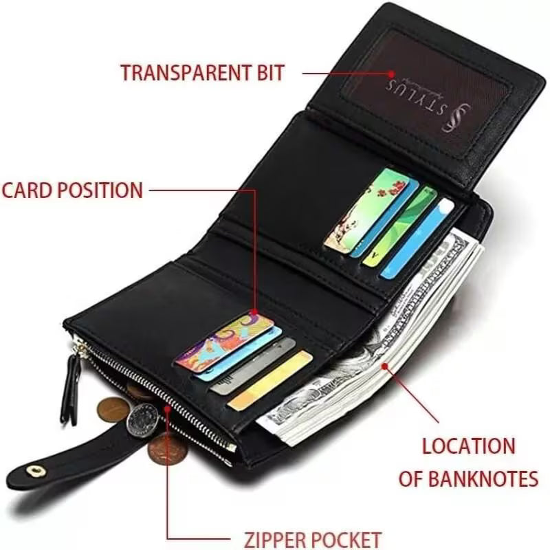 Women’s Black PU Leather Zip Clutch Wallet – 8 Card Slots, Coin Purse & ID Holder (15x10cm)-7