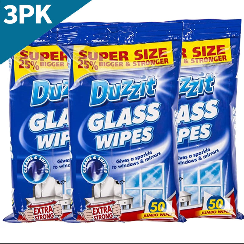 Duzzit Glass Cleaning Wipes 50 Pack – Streak-Free Window & Mirror Cleaner, Extra Strong Jumbo Surface Wipes-1