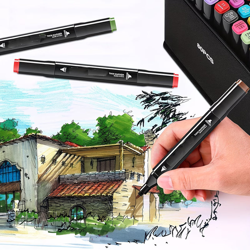 80 / 100 Colour Alcohol Markers Set – Dual Tip Art Pens with Carry Case for Drawing & Sketching-6