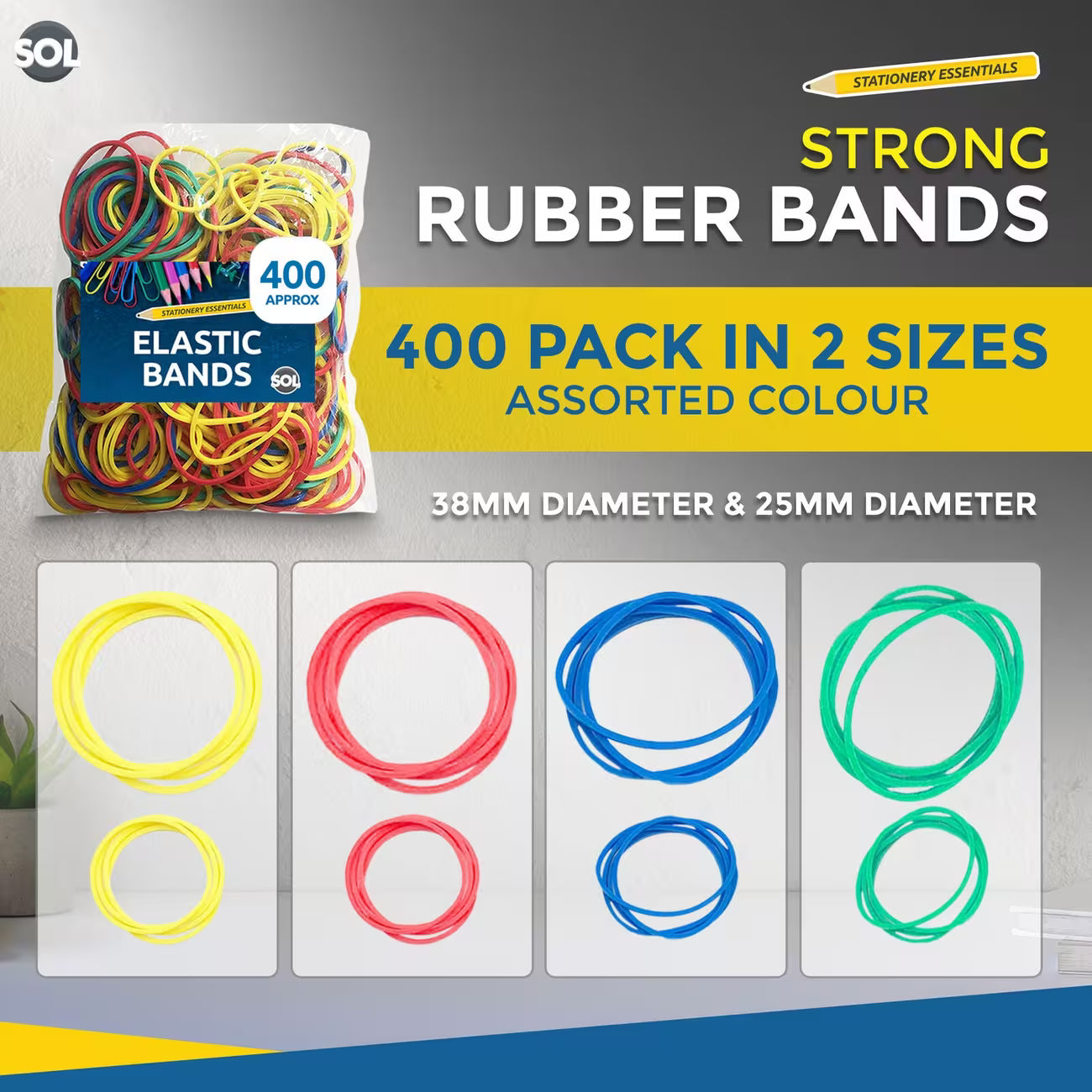 Assorted Rubber Bands 400pcs – Strong Elastic Bands for Office, School, Crafts & Packaging-3