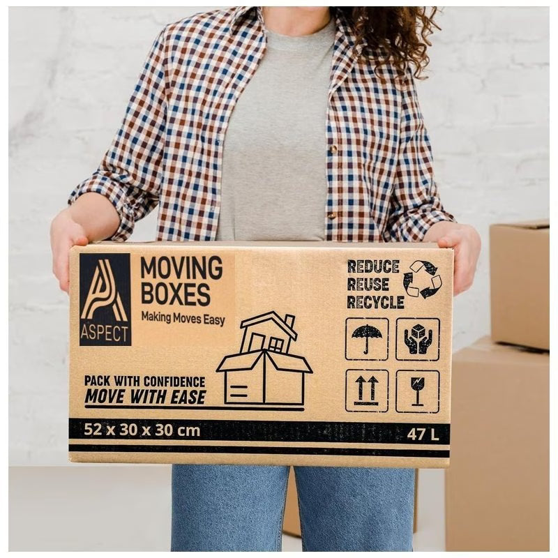 10 Pack Medium Moving Boxes 47L – Cardboard Storage & Packing Boxes with Handles, Collapsible Flat Pack Design-7