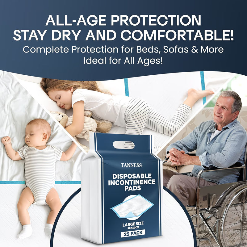 TANNESS Disposable Incontinence Bed Pads 90×60cm – Waterproof Bed Wetting Mats for Adults & Baby Change-7