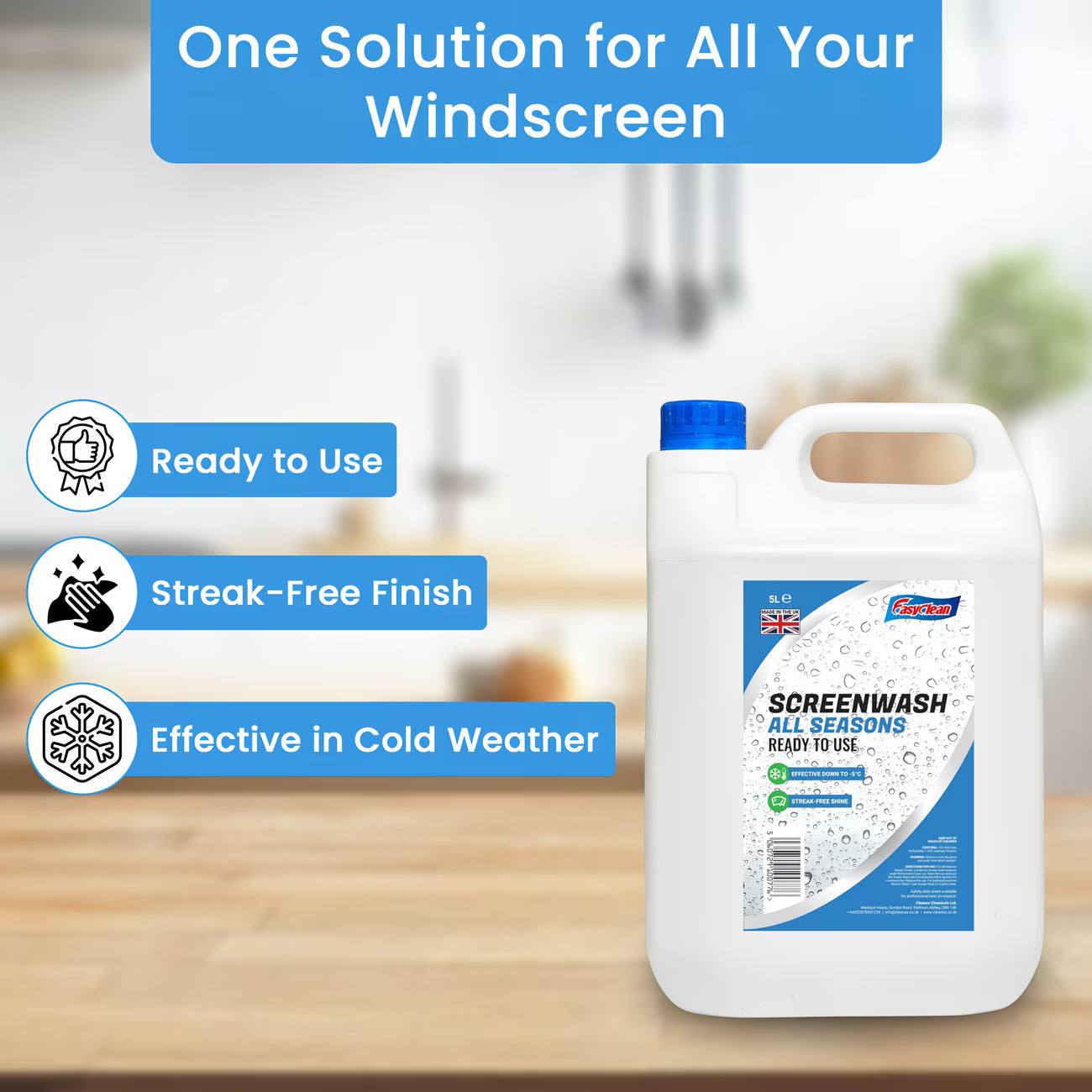 EasyClean All-Season Screen Wash 5L – Streak-Free Windscreen Cleaner, -5°C Freeze Protection-3