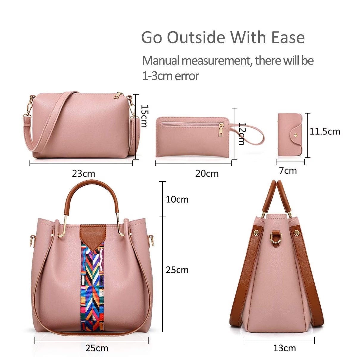 4 Piece Women Handbag Set Faux Leather Tote Shoulder Crossbody Bag Purse Wallet Card Holder-8