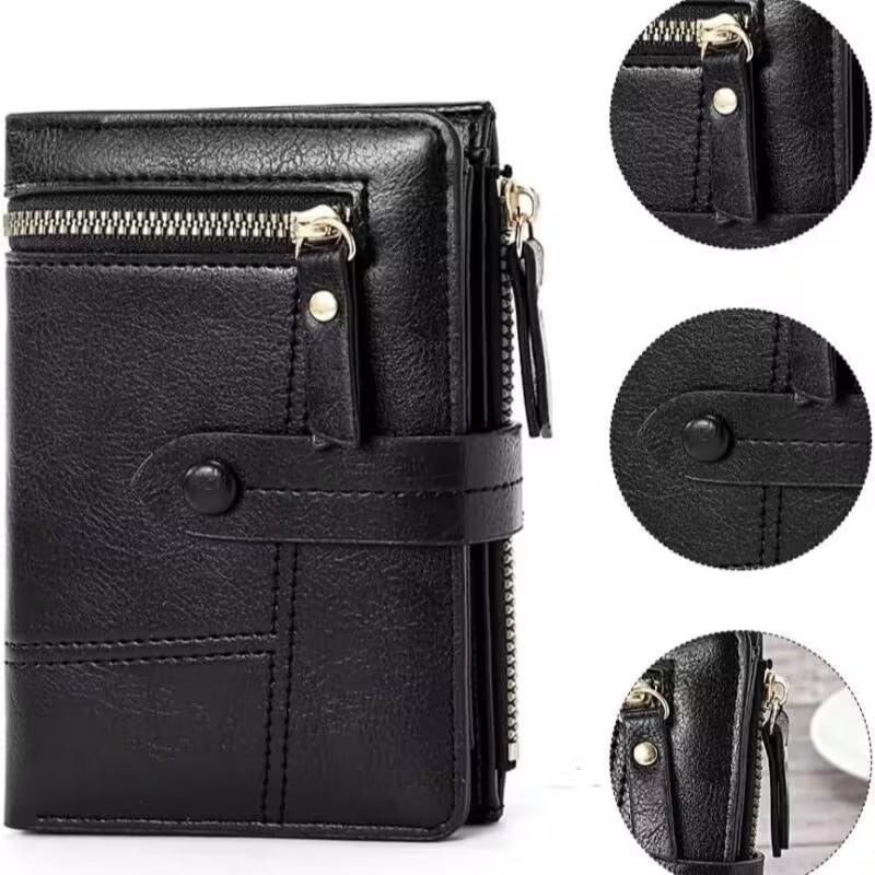 Women’s Black PU Leather Zip Clutch Wallet – 8 Card Slots, Coin Purse & ID Holder (15x10cm)-10