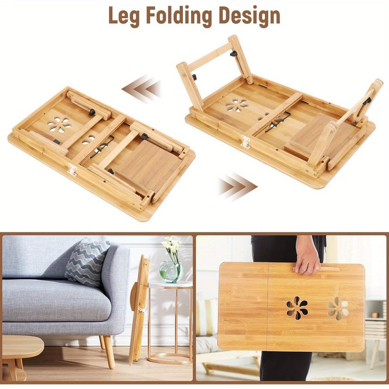 Foldable Bamboo Laptop Bed Table with Drawer – Adjustable Portable Laptop Tray for Bed, Sofa & Breakfast Use (50x30cm)-6