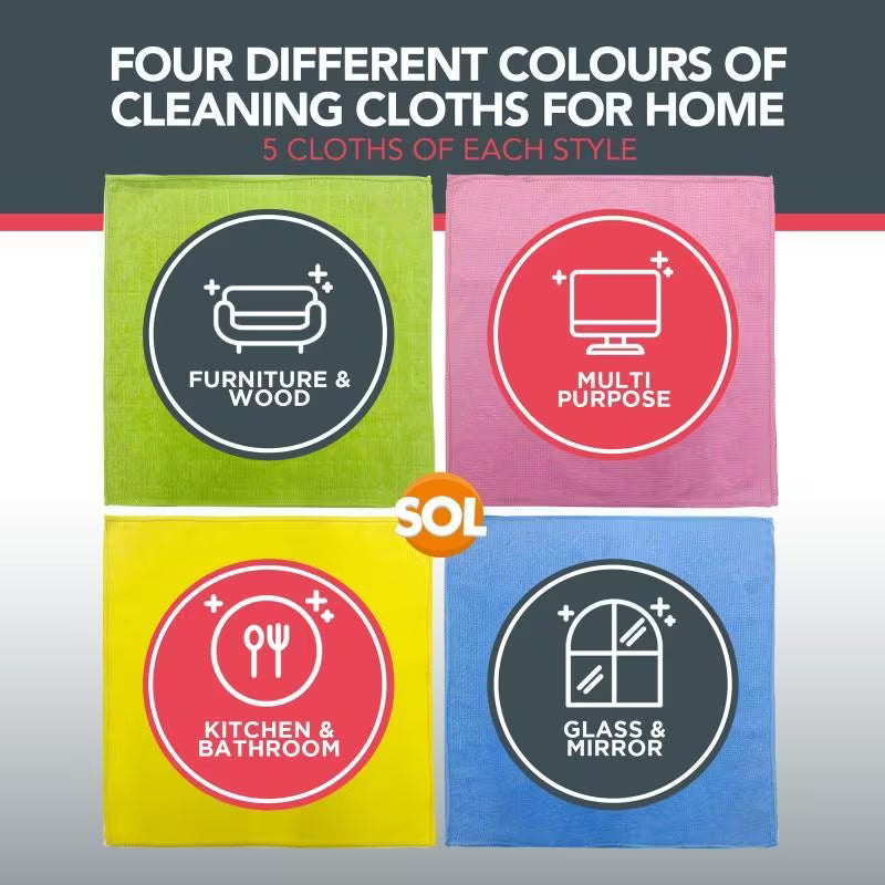 20 Pack Microfibre Cleaning Cloths 28x28cm – Reusable Streak-Free Towels for Kitchen, Car & Glass (4 Colours)-5
