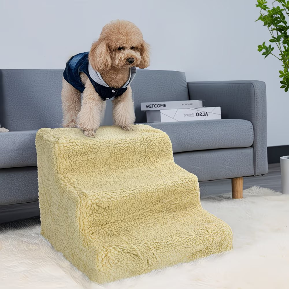 3-Step Dog Stairs for Bed – Non-Slip Pet Steps with Washable Plush Cover, Pet Ladder for Dogs & Cats-1