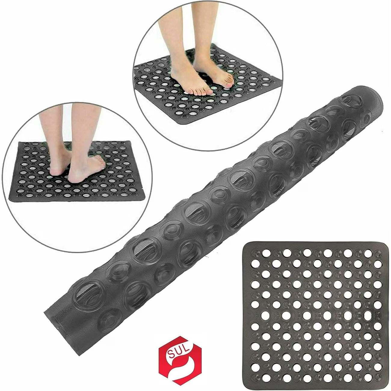 Square Anti-Slip Shower Mat with Suction Cups – Non-Slip Bath Mat for Walk-In Shower Tray with Drain Holes-6