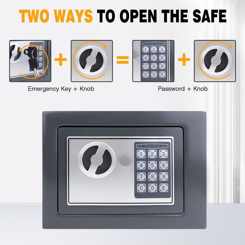 Digital Electronic Safe Box with Key & PIN – Small Wall Safe with Double Bolt Lock for Cash, Jewelry, Documents & Home/Office Security-5