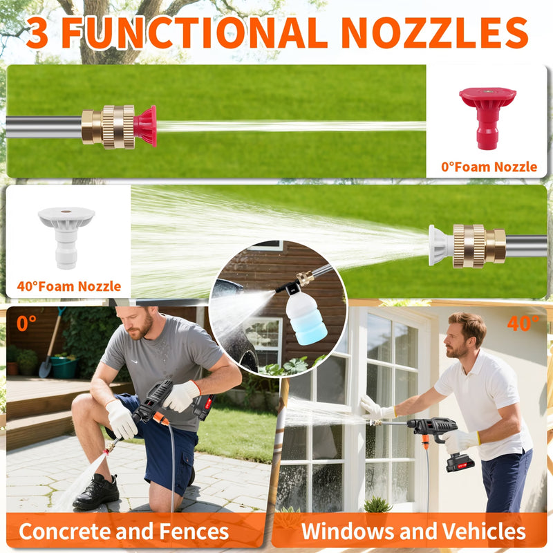 Cordless Pressure Washer 21V Portable Power Cleaner with 2 Batteries Foam Bottle Nozzles Kit-7