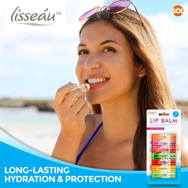 7 Pack Fruity Lip Balm Set with Beeswax & Vitamin E Moisturising Lip Care Sticks-4