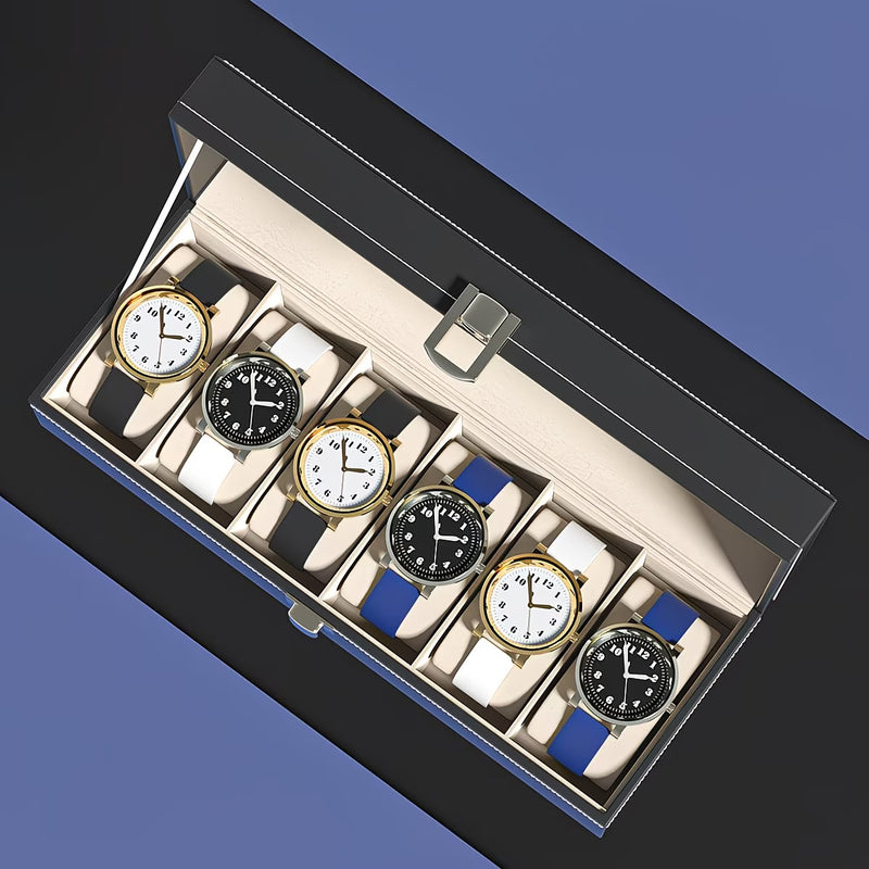 6 Slot Watch Storage Box with Glass Lid – PU Leather Watch & Jewellery Display Case for Men & Women-6