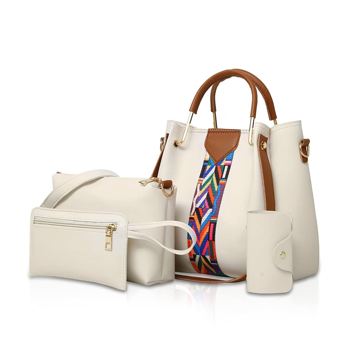 4 Piece Women Handbag Set Faux Leather Tote Shoulder Crossbody Bag Purse Wallet Card Holder