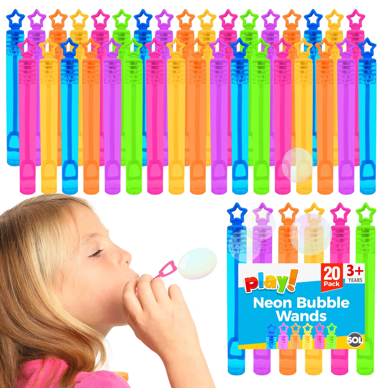 20/100 Mini Bubble Wands for Kids Party Bag Fillers Colourful Bubble Tubes for Birthday Parties & Events