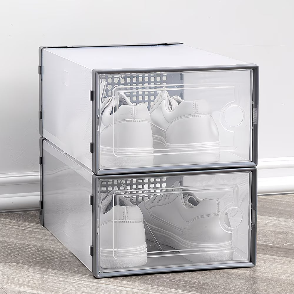 Pack of 12 Stackable Shoe Storage Boxes with Clear Front Door – Space Saving Organisers UK 9.5-13