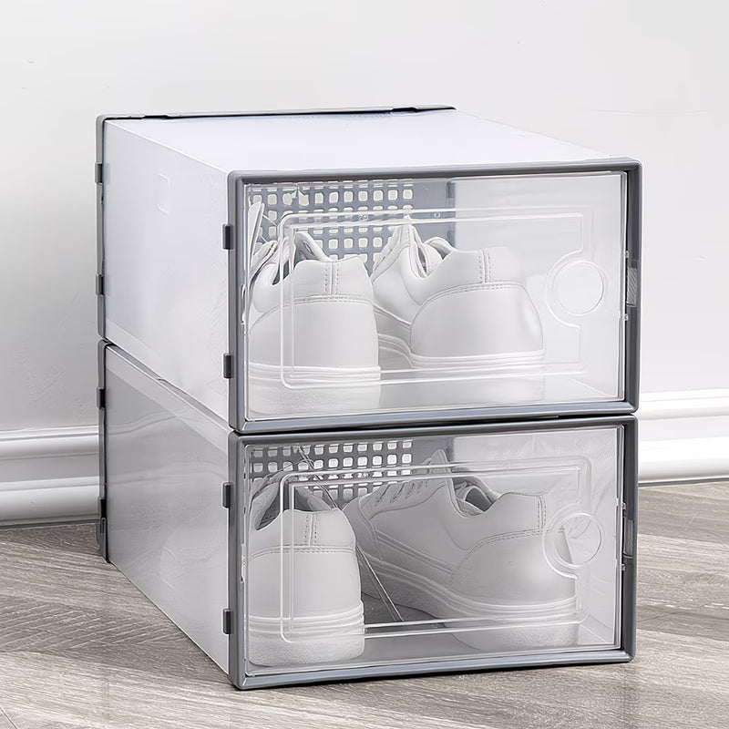 Pack of 12 Stackable Shoe Storage Boxes with Clear Front Door – Space Saving Organisers UK 9.5-13