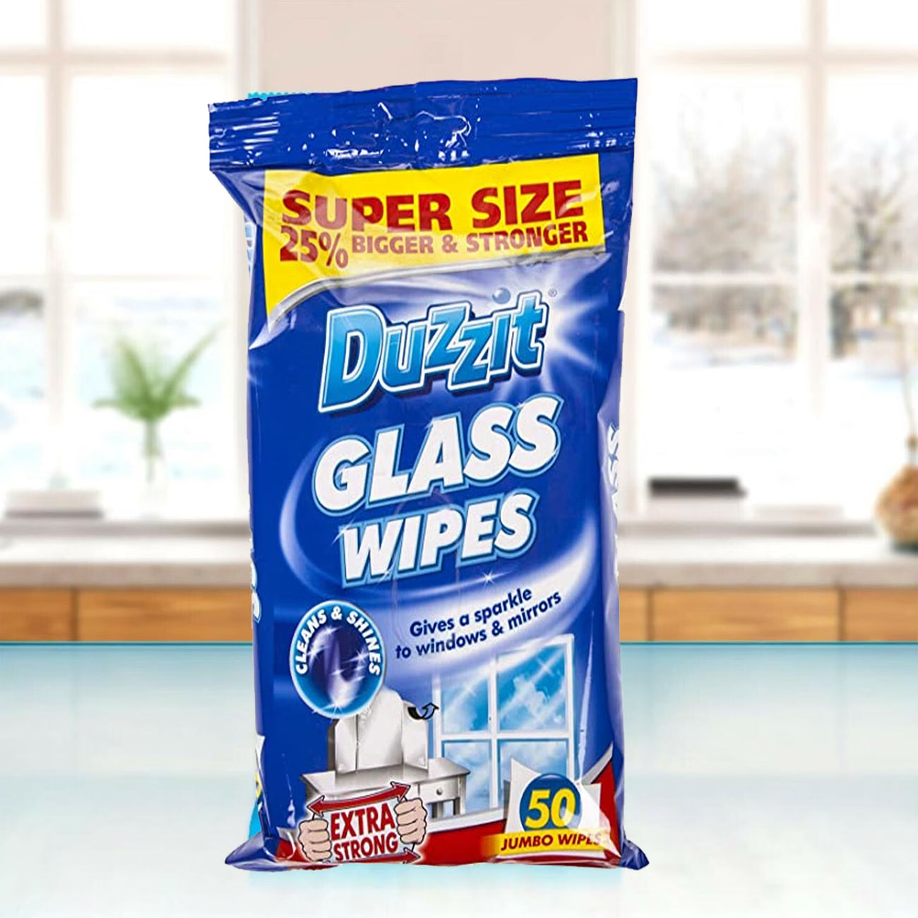 Duzzit Glass Cleaning Wipes 50 Pack – Streak-Free Window & Mirror Cleaner, Extra Strong Jumbo Surface Wipes-3
