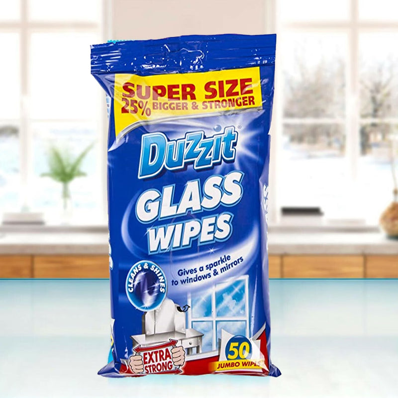 Duzzit Glass Cleaning Wipes 50 Pack – Streak-Free Window & Mirror Cleaner, Extra Strong Jumbo Surface Wipes-3